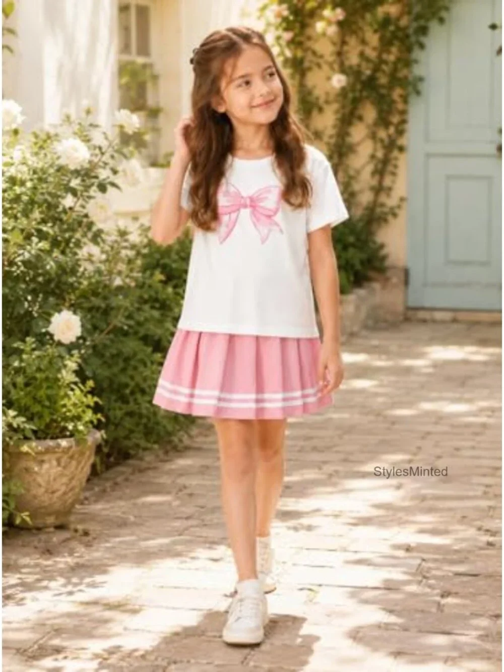 Girls 2 Piece Skirt Set Cute Summer Outfits Cotton Blend Short Sleeve